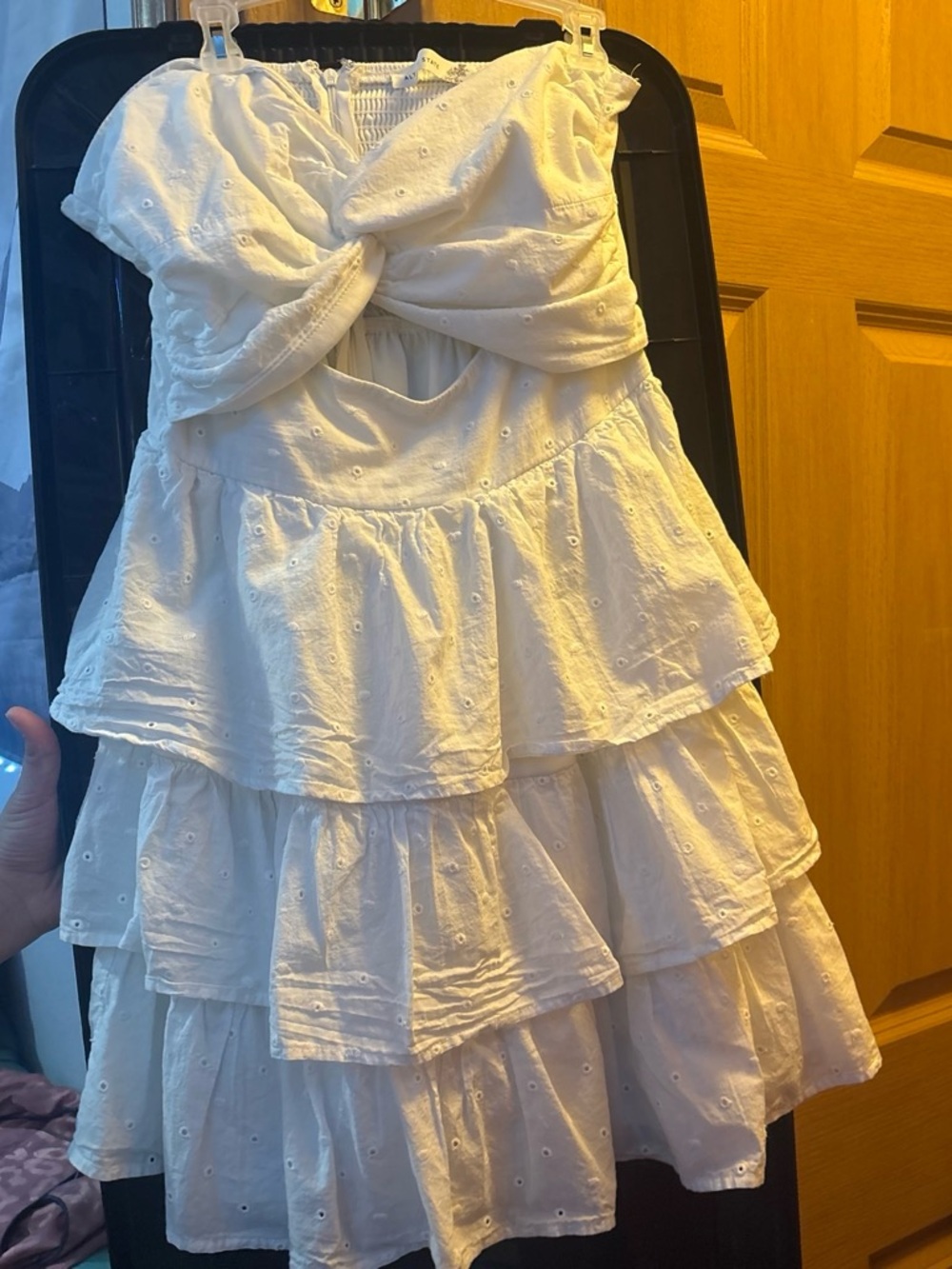 Altar'd State White Strapless Tiered Eyelet Dress